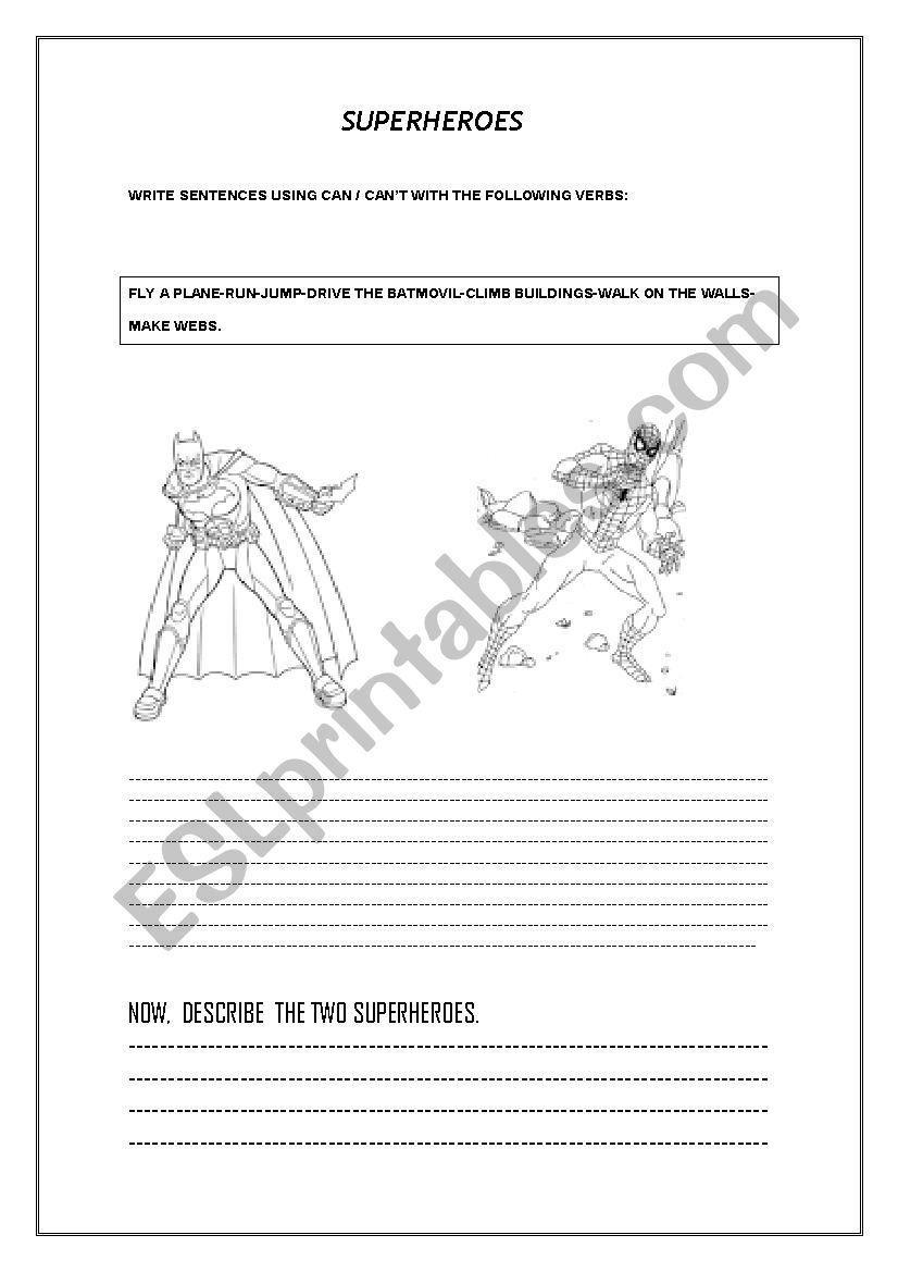 SUPERHEROES CAN CANT ESL Worksheet By 1939