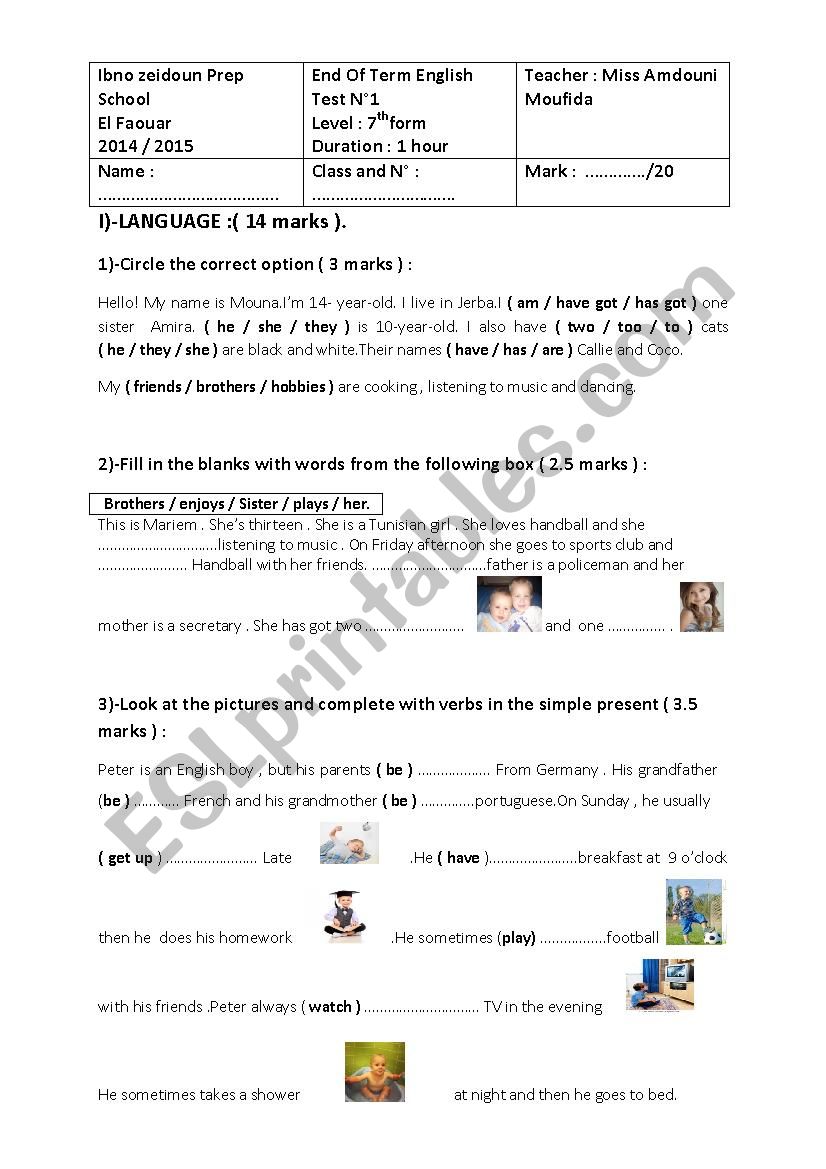 Mid Term Test N Th Form Esl Worksheet By Amira Lynda