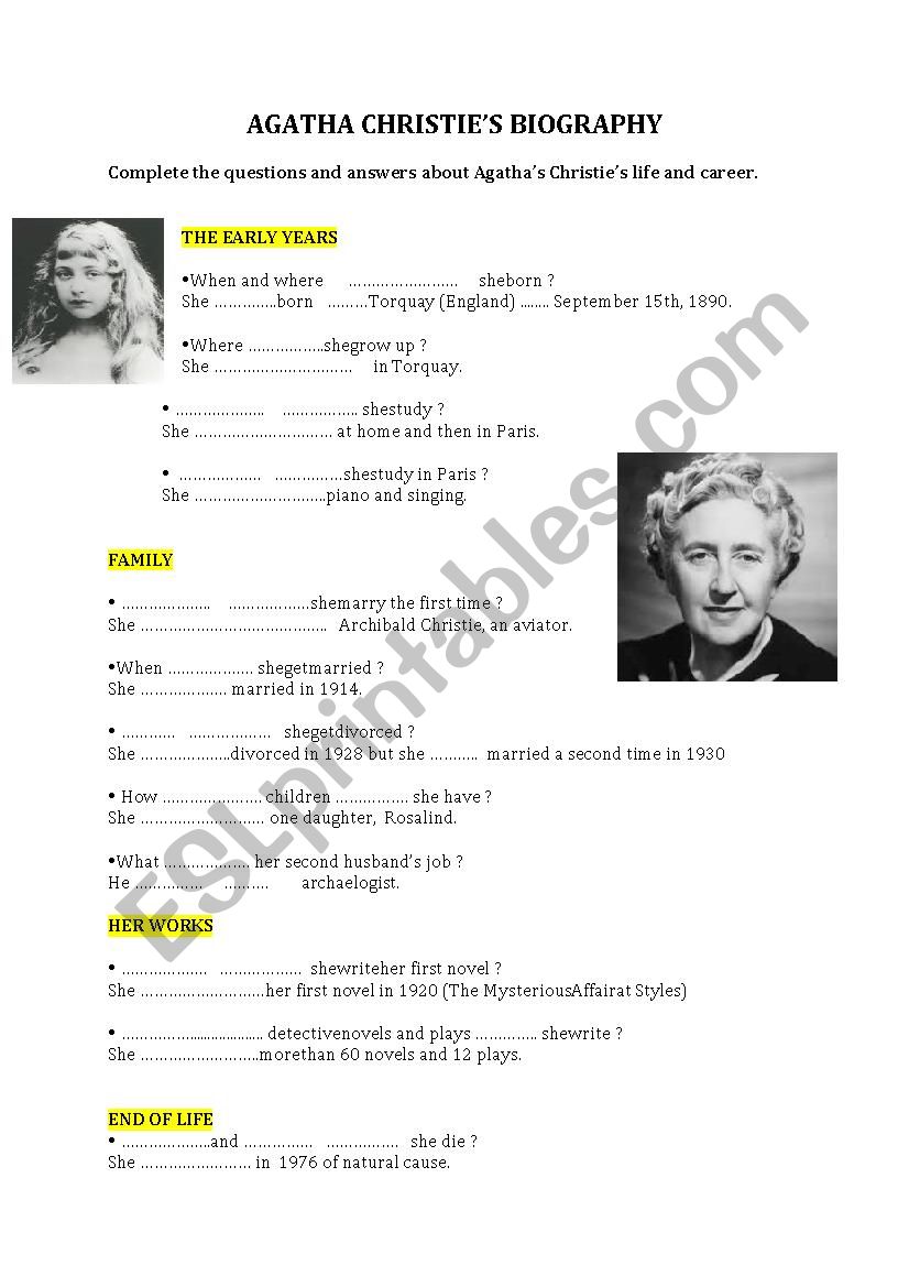 Agatha Christies Biography ESL Worksheet By Malia71