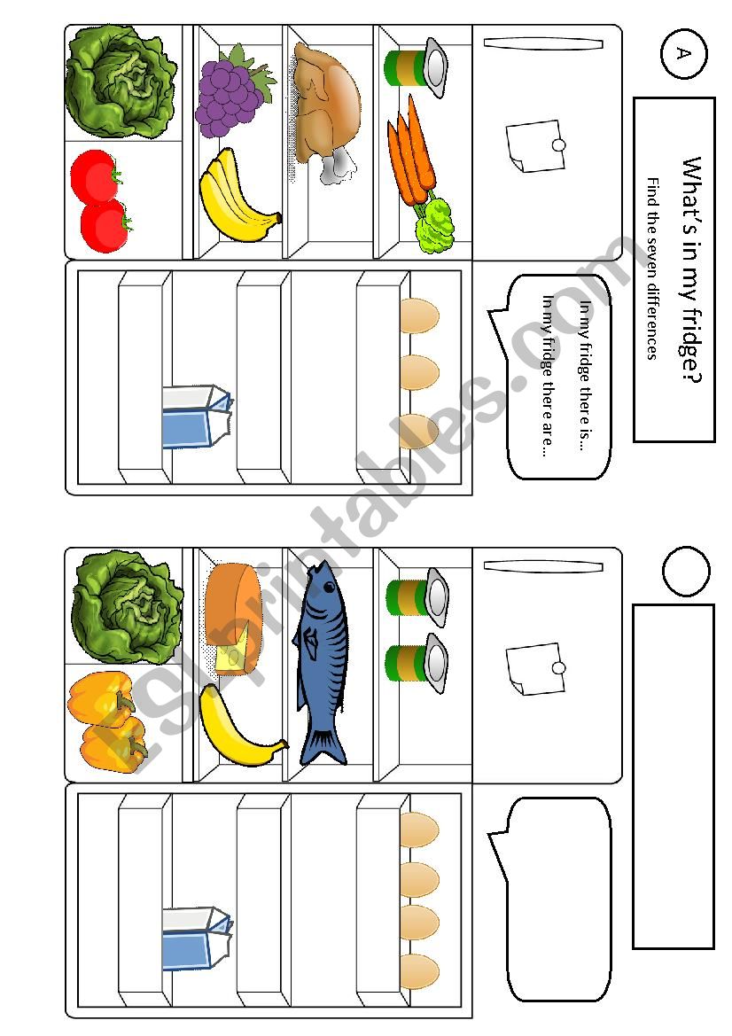 Whats In My Fridge Find The Seven Differences Esl Worksheet By