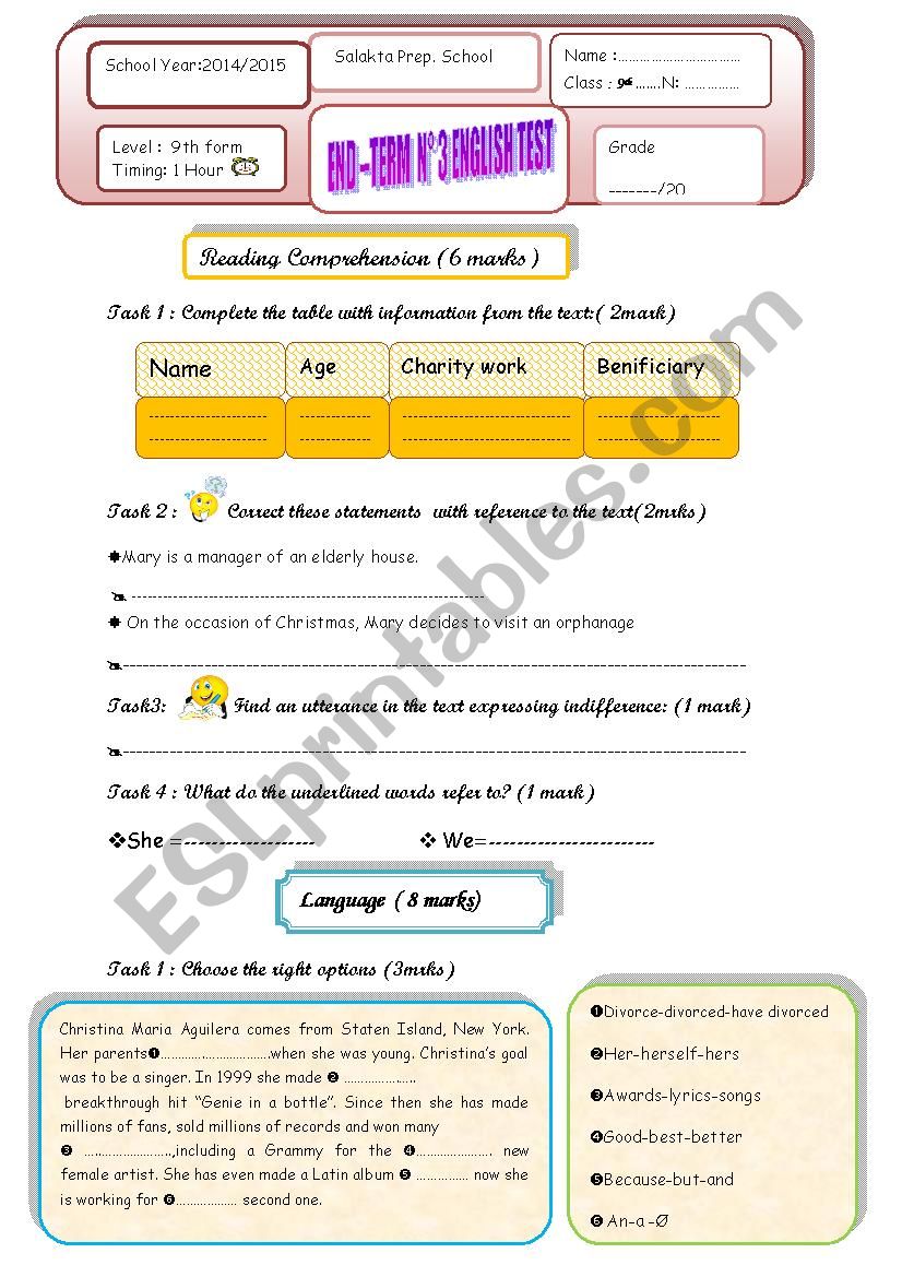 End Term N Test Th Form Esl Worksheet By Mneira