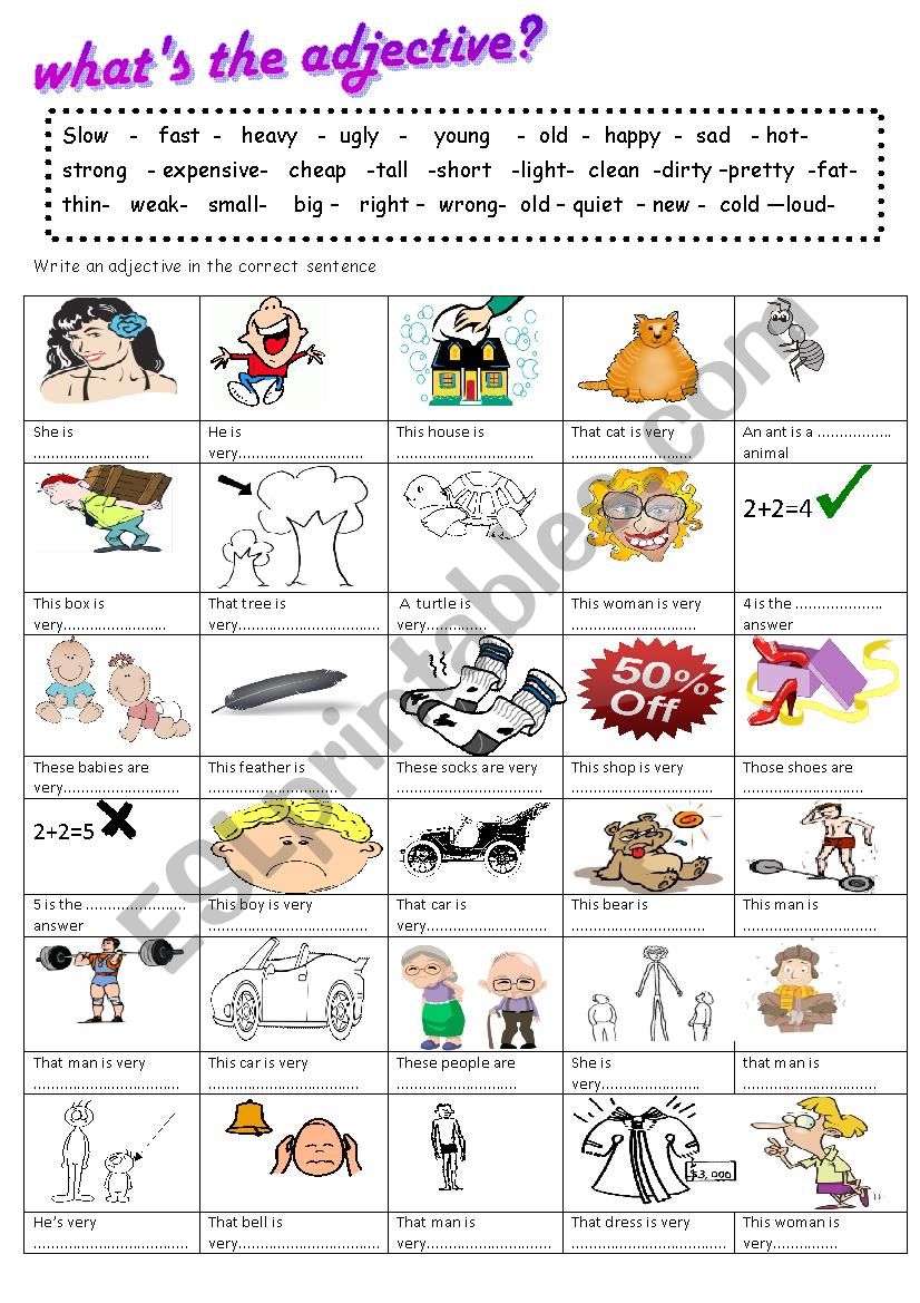 Whats The Adjective Esl Worksheet By Primpi