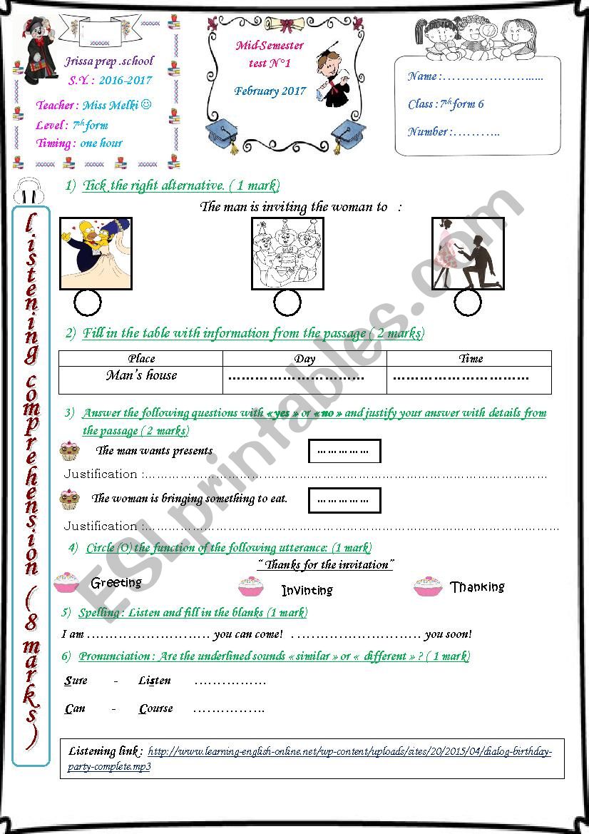 7th Form Mid Semester Test N2 ESL Worksheet By English Teacher 38