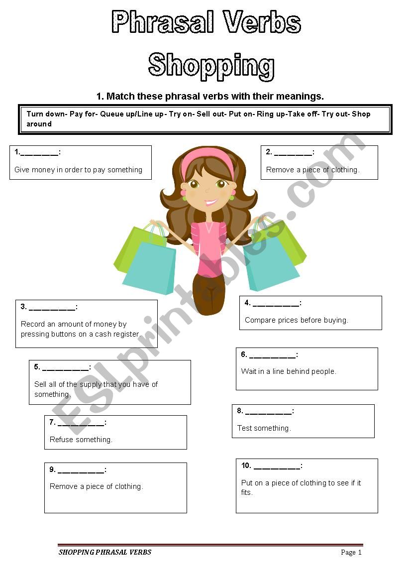 Shopping Phrasal Verbs Esl Worksheet By Jessisun