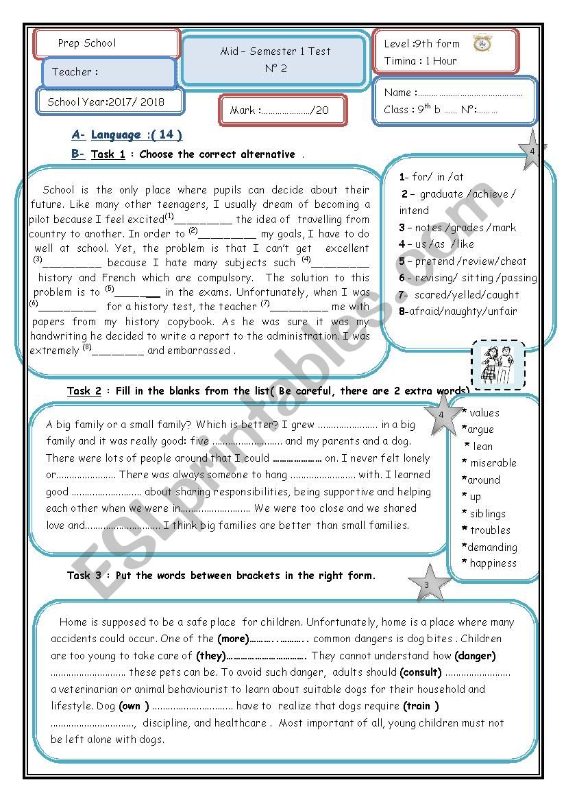 Mid Semester Test N Th Form Esl Worksheet By Marane