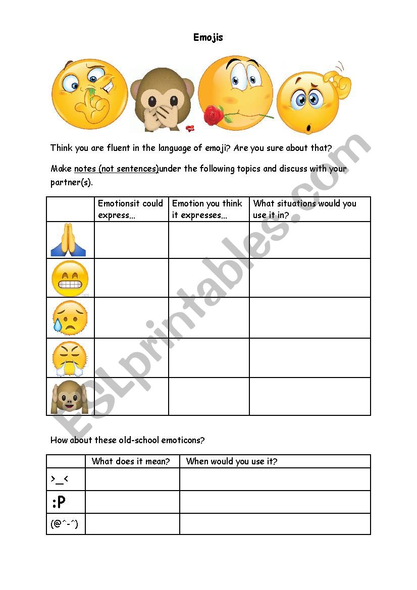 Emoji Feelings Worksheet