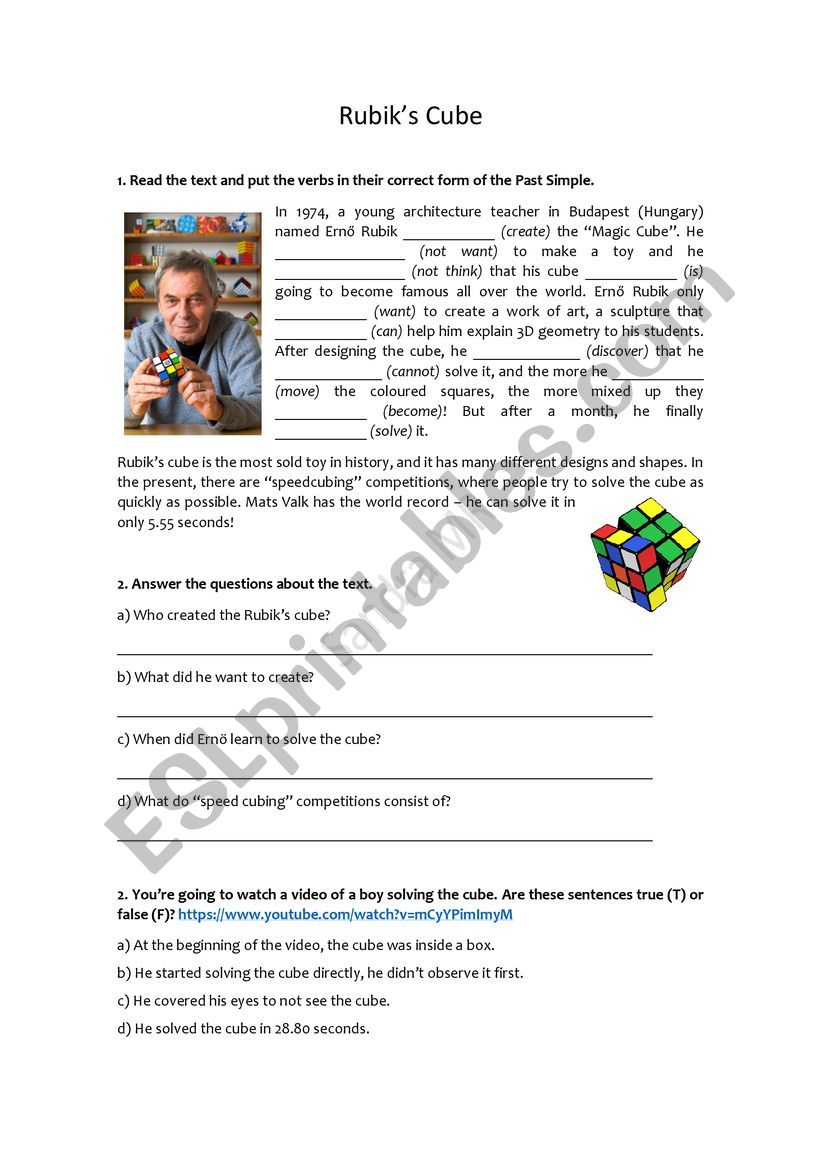 Rubiks Cube Esl Worksheet By Sandramr