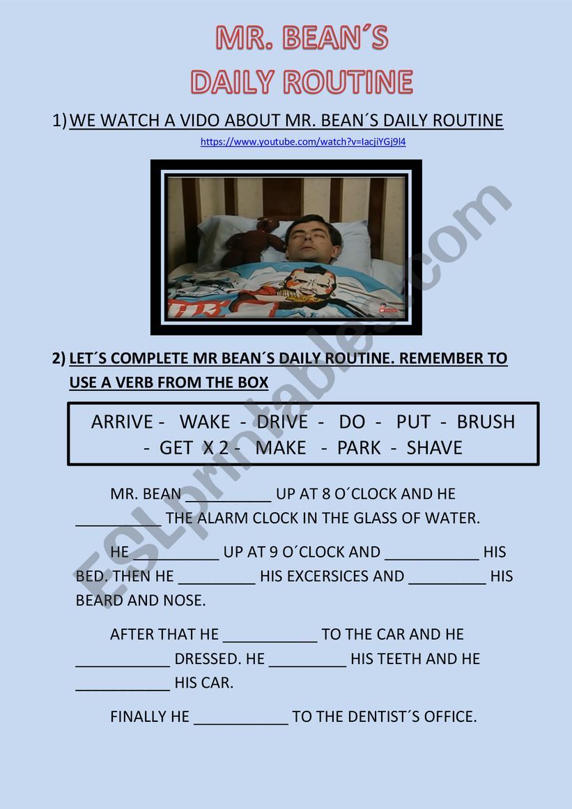 MR BEANS DAILY ROUTINE ESL Worksheet By Rocio88