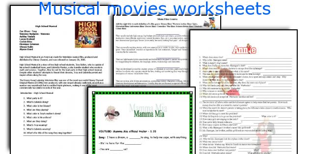 Musical movies worksheets