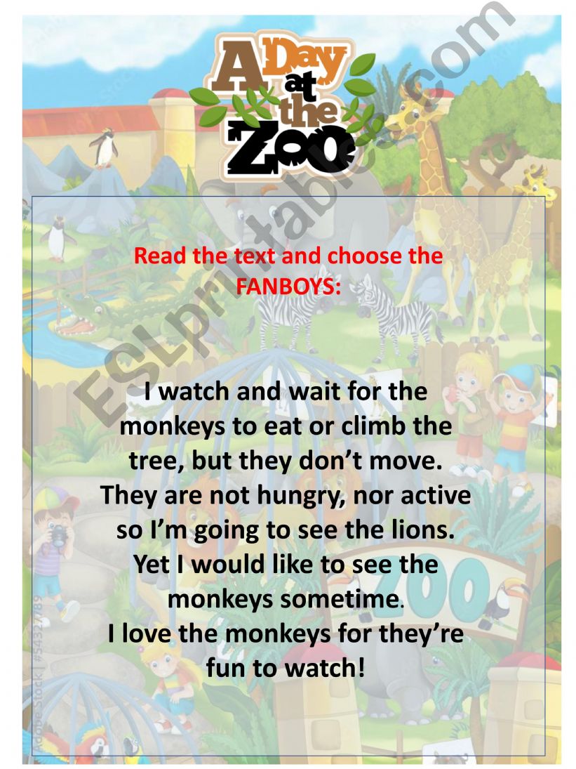 ESL - English PowerPoints: A day at the zoo (Fanboys)