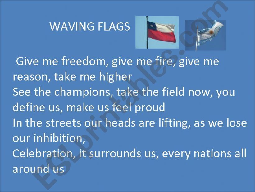 ESL English PowerPoints WAVING FLAGS LYRICS