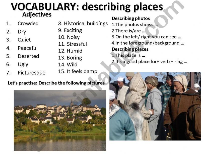 Describing places. Describing places Vocabulary. Describing places Worksheets. Adjectives to describe places. Describing places слова по теме.