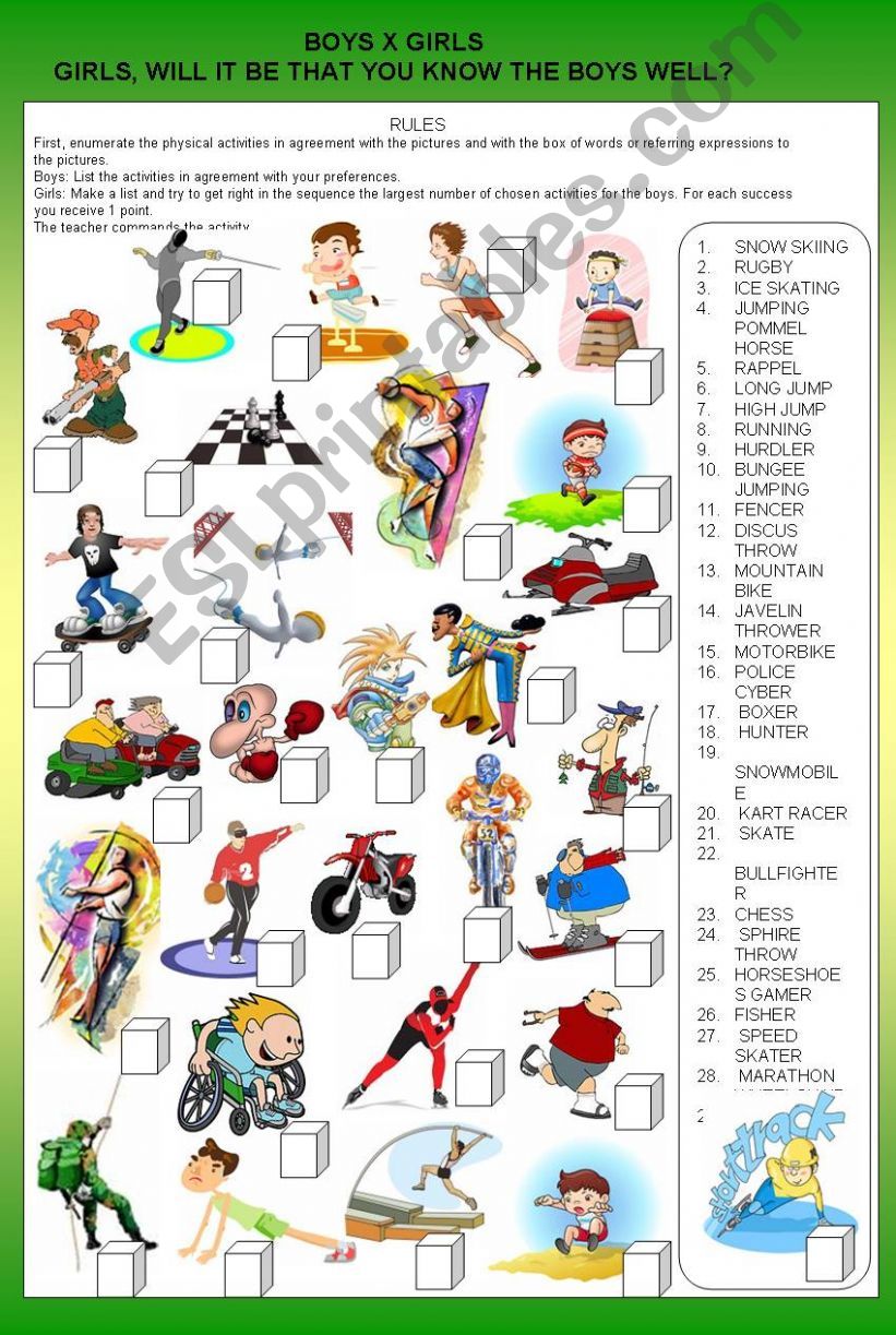 ESL - English PowerPoints: BOYSX GIRLS - GAME PART III - B/W - KEY ...