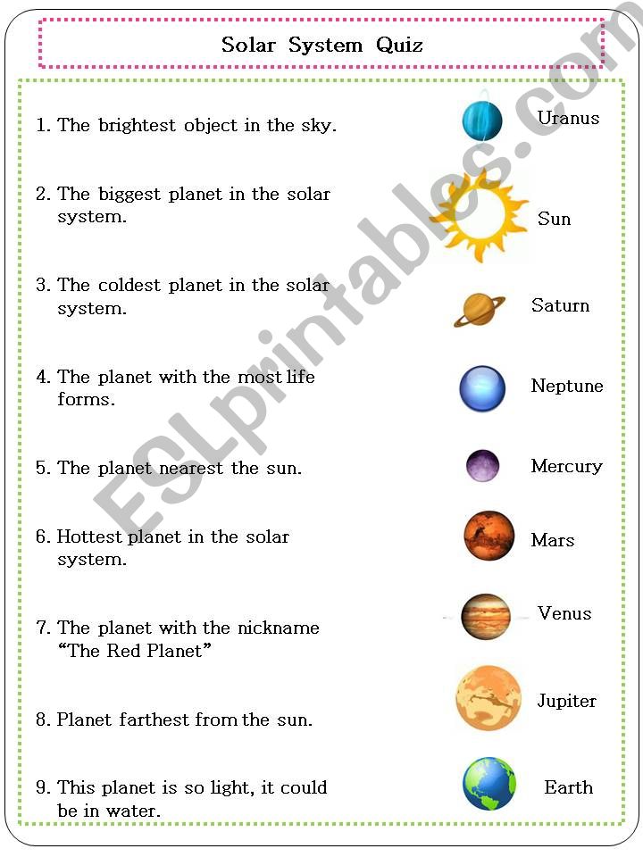 ESL - English PowerPoints: Solar system worksheet