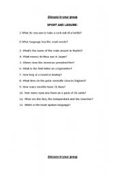 English Worksheet: E3 Sport and Leisure Quiz