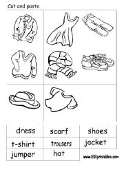 English Worksheet: The clothes: cut and paste worksheet.