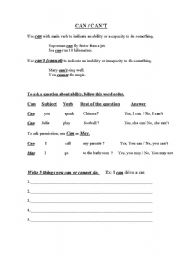 English Worksheet: CAN/CANT