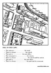 Prepositions in the city: fill in the gaps
