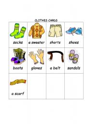 English Worksheet: clothes cards2