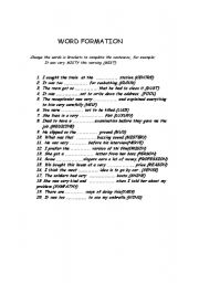 English Worksheet: word formation exercise