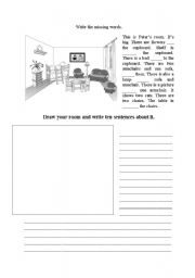 English Worksheet: Room - furnitures & prepositions