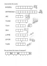 English Worksheet: Means of Transport Unscramble