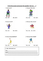 English Worksheet: What can you do