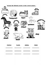 English worksheet: Classify the nouns