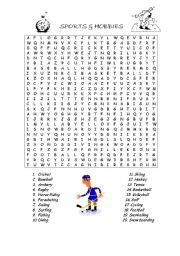 Sports and Hobbies wordsearch