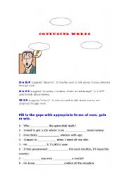 English worksheet: confusing words: earn, gain and win