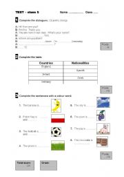 English Worksheet: colours and nationalities - a short test
