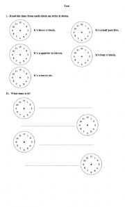 English Worksheet: What time is it?