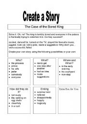 English Worksheet: Create  a Story- The Bored King