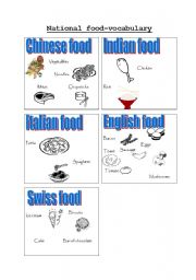 English worksheet: National food vocabulary