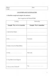 English Worksheet: Test nations and countries