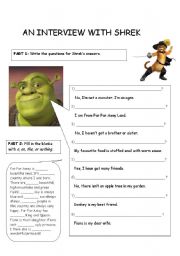 English Worksheet: An Interview with Shrek