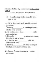 English Worksheet: relative pronouns