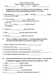 English Worksheet: Present simple and present continuous quiz