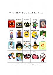 English Worksheet: Guess Who Game Vocabulary Cards 1