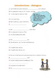 English Worksheet: introductions, dialogues