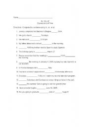 English Worksheet: Prepositions of Time Worksheet- In, On, At