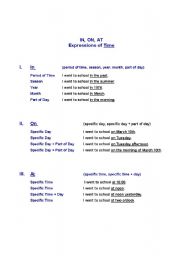 English Worksheet: Prepositions of Time Notes: In, On, At