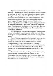 English Worksheet: Thanksgiving Story