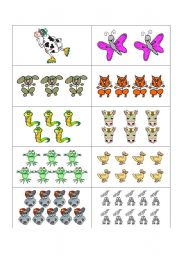 ANIMALS AND NUMBERS MEMORY GAME - ESL worksheet by jecika