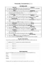 English Worksheet: Personality Characteristics