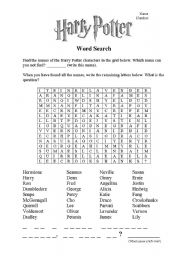 harry potter word search free printable