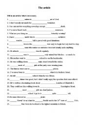 English worksheet: the article