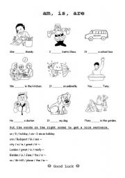 English Worksheet: am, is, are