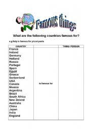 English worksheet: Famous things