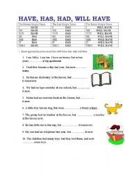 English Worksheet: have, has, had, will have
